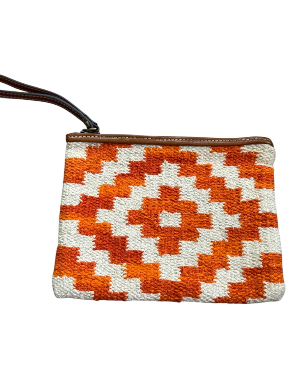 Patricia Nash Ballari Wristlet Koi Orange Woven Leather Trim Aztec Western